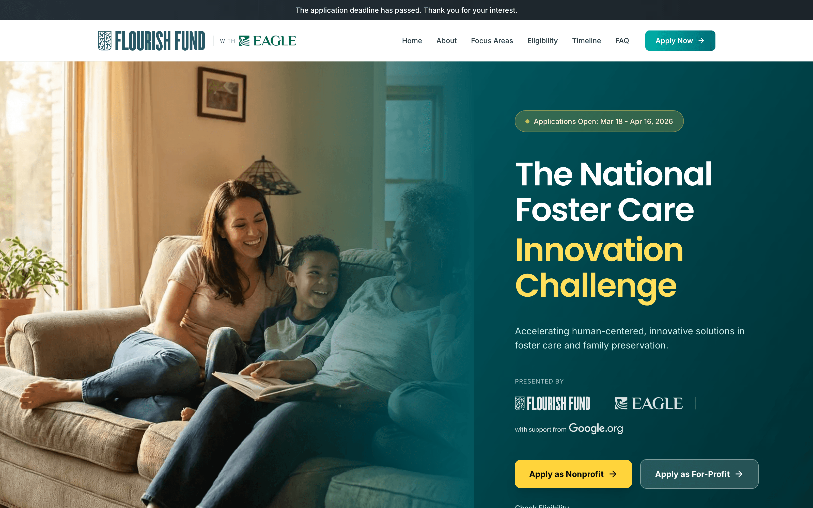 The National Foster Care Innovation Challenge — application portal homepage